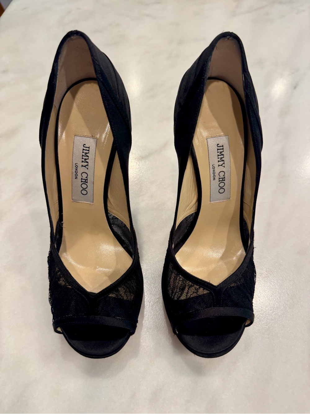 Jimmy Choo Black Lace Peep-Toe Pumps